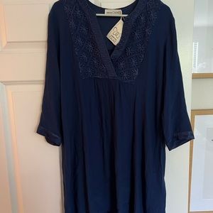 NWT Johnny Was Calme Indigo Embroidered Weekend Hi Low Tunic Dress XS $218